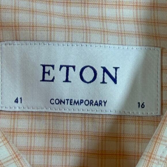 Eton Contemporary Men 41 16 Peach Windowpane Long Sleeve Button Front Shirt - Picture 3 of 7